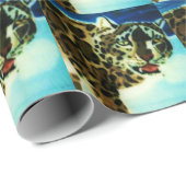 Cadeau Papier d'emballage LEOPARD NEIGE (Coin rond)