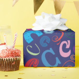 Cadeau Papier d'emballage Lettre C - Bleu