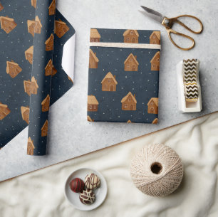 Cadeau Papier d'emballage Maisons en pain d'épices
