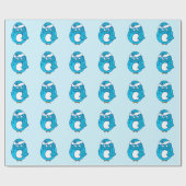 Cadeau Papier d'emballage Manchot bleu (Plat)