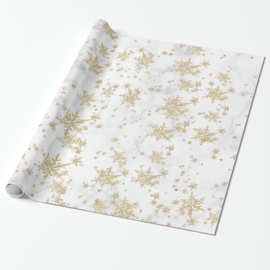 Cadeau Papier d'emballage Marbre blanc de flocons d'or (Déroulé)