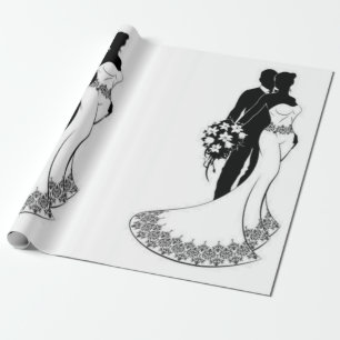 Cadeau papier d'emballage mariage blanc et noir