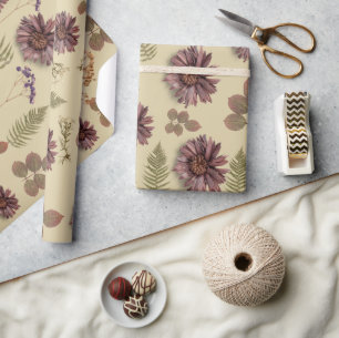 Cadeau Papier d'emballage mat à fleurs séchées mixtes