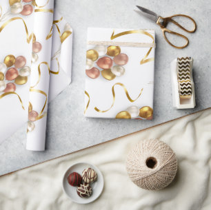 Cadeau Papier d'emballage mat Ballons Or et Rose