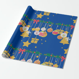 Cadeau Papier d'emballage mat Baubles dorés et guirlande