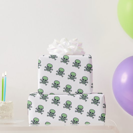 Cadeau Papier d'emballage mat blanc crâne vert (Cadeaux de fête)