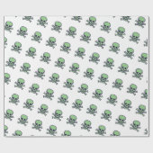 Cadeau Papier d'emballage mat blanc crâne vert (Plat)