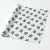 Cadeau Papier d'emballage mat blanc crâne vert (Déroulé)