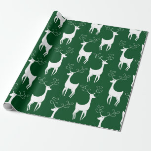 Cadeau Papier d'emballage mat de renne vert de Noël