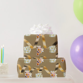 Cadeau Papier d'emballage mat Frangipanier blanc et rose