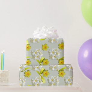 Cadeau Papier d'emballage mat Frangipanier jaune et blanc