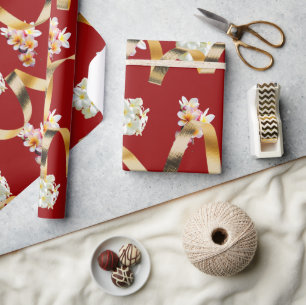 Cadeau Papier d'emballage mat Frangipanier rose et blanc