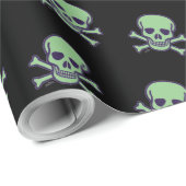 Cadeau Papier d'emballage mat noir crâne vert (Coin rond)