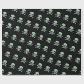 Cadeau Papier d'emballage mat noir crâne vert (Plat)