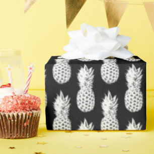 Cadeau Papier d'emballage motif à ananas noir et blanc