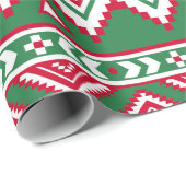 Cadeau Papier d'emballage motif aztèque vert rouge (Coin rond)