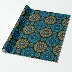 Cadeau Papier d'emballage motif bleu vert fractal
