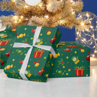 Cadeau Papier d'emballage motif boîte-cadeau de Noël vert