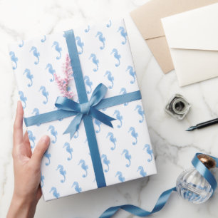 Cadeau Papier d'emballage motif côtier Cheval marin bleu