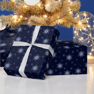 Cadeau Papier d'emballage motif de flocon bleu et blanc