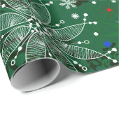 Cadeau Papier d'emballage motif de flocon de Noël vert (Coin rond)