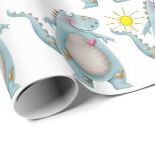 Cadeau Papier d'emballage - Motif Dino bleu 2