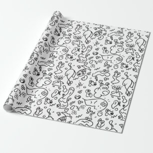 Cadeau Papier d'emballage motif doodle noir et blanc