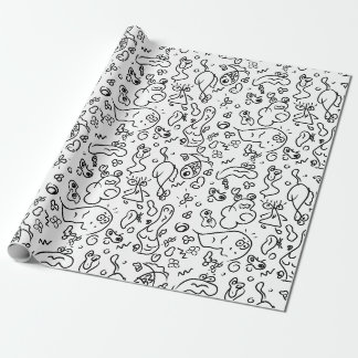 Cadeau Papier d'emballage motif doodle noir et blanc