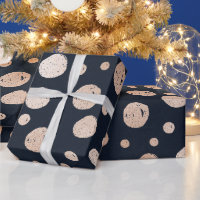 Papier d'emballage motif en or rose et points noir