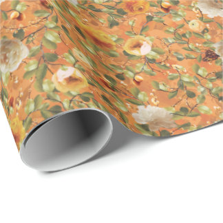 Cadeau Papier d'emballage motif jardin orange vintage