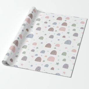 Cadeau papier d'emballage motif pastel moderne arc-en-cie