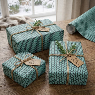 Cadeau Papier d'emballage motif tricot turquoise et charb