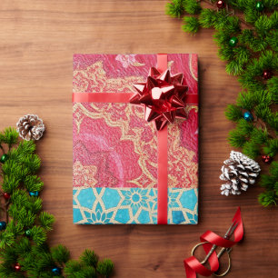 Cadeau Papier d'emballage - Motif Turquoise Rouge ORIENTA