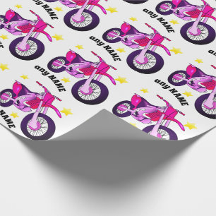 Cadeau Papier d'emballage moto rose et message personnali