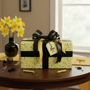 Cadeau Papier d'emballage musical jaune et noir