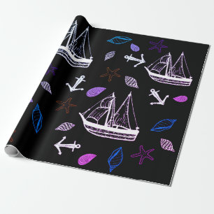 Cadeau Papier d'emballage nautique, thème océanique