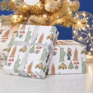 Cadeau Papier d'emballage Noël à New York Aquarelle