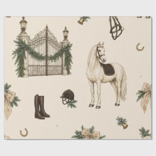 Cadeau Papier d'emballage Noël Équestre Ivoire