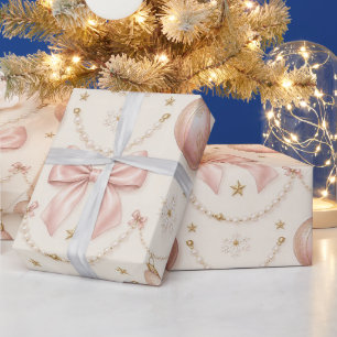 Cadeau Papier d'emballage Noël Rubans et Perles Coquette