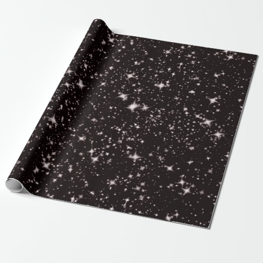 Cadeau papier d'emballage noir de nuit étoiles (Déroulé)