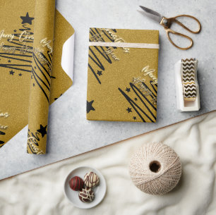 Cadeau Papier d'emballage noir doré