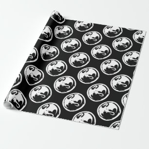 Cadeau Papier d'emballage noir Dragon blanc brillant moye