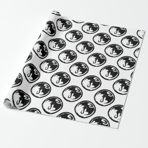Cadeau Papier d'emballage noir Dragon blanc brillant moye
