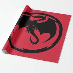 Cadeau Papier d'emballage noir Dragon rouge brillant gran