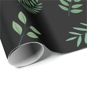Cadeau Papier d'emballage noir motif sans couture de feui