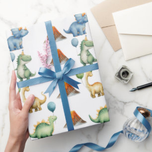 Cadeau Papier d'emballage Nom Age Dinosaure T-rex