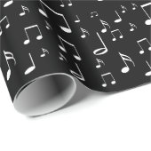 Cadeau papier d'emballage notes de musique noir et blanc (Coin rond)