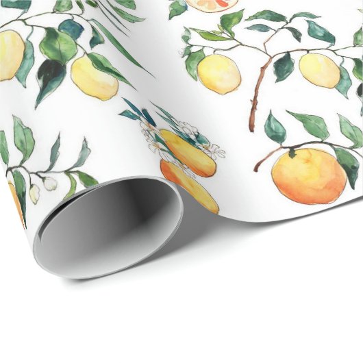 Cadeau Papier d'emballage - Oranges et citrons (Coin rond)