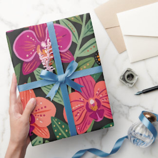 Cadeau Papier d'emballage Orchidées Papillons Abstrait