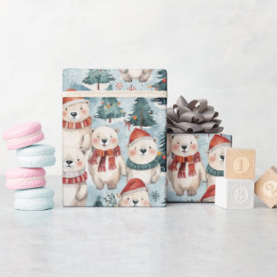 Cadeau Papier d'emballage Ours polaires avec chapeaux et